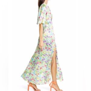 NWT Les Reveries Flutter Sleeve Silk Maxi Dress
